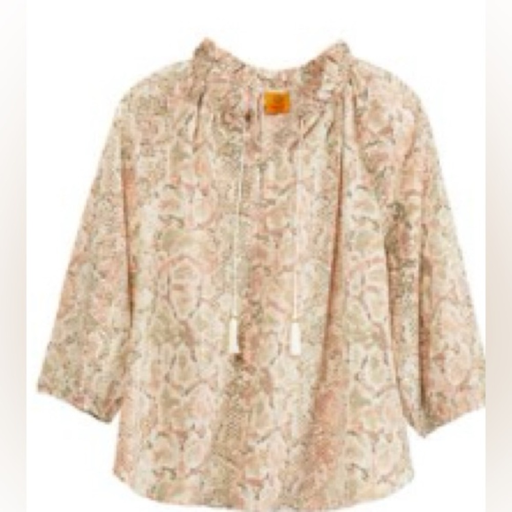 Ruby road 3x plus 3/4 sleeve python print metallic stripe crepe top